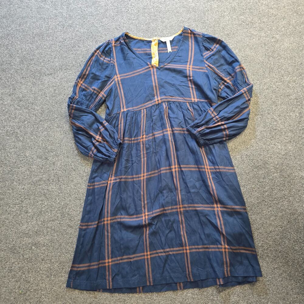 Matilda Jane Dress Womens Size Small Blue Brown Plaid Long Sleeve Classic Casual